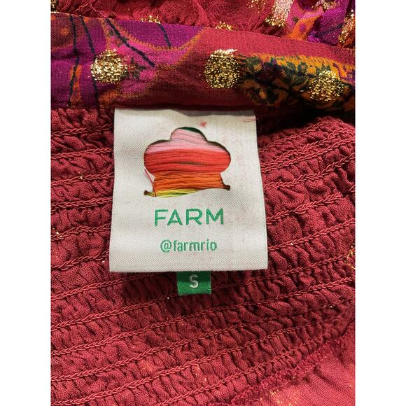 Farm Rio 'Banana' Red Flowers Smocked Long Sleeve Mockneck Mini Dress Size S - Picture 4 of 5